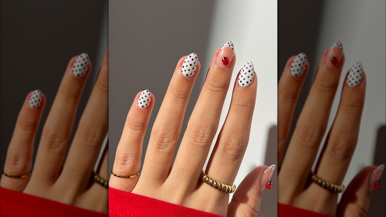 daisy and 3d ladybug nails