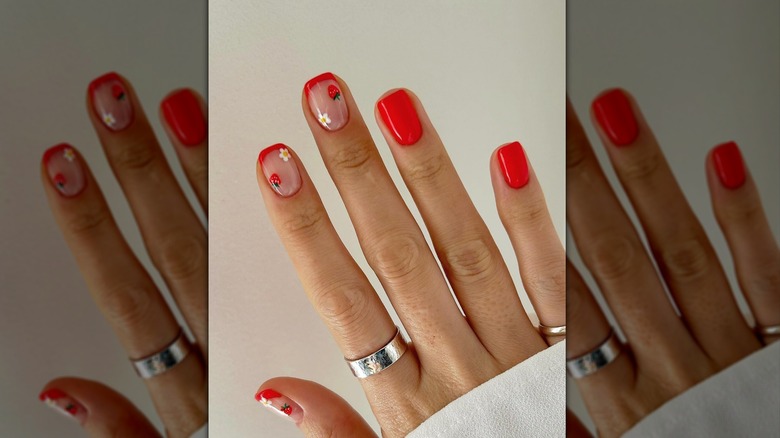 strawberry and flower manicure