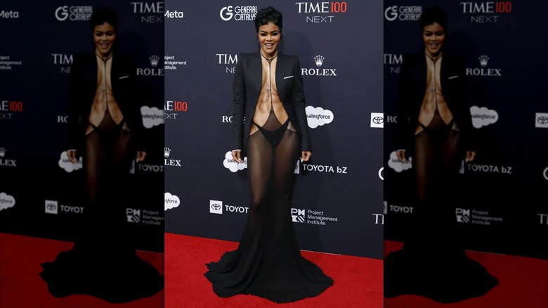 Teyana Taylor in a black dress in October 2025