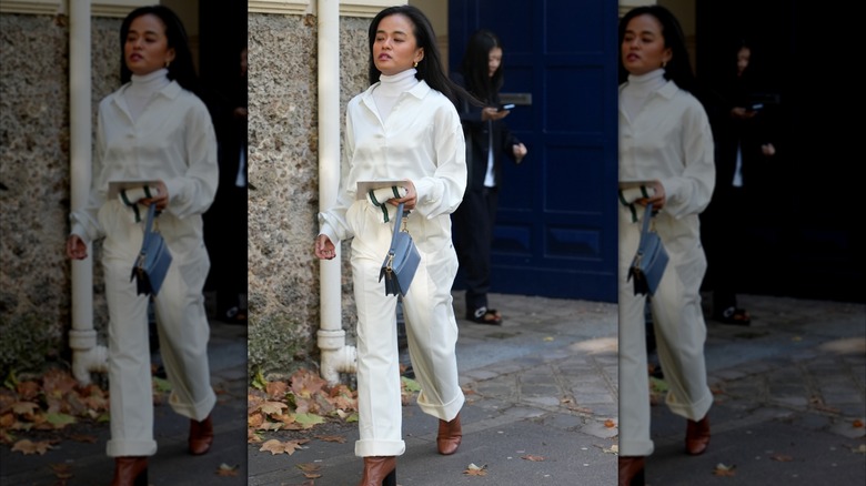 Woman wearing all white outfit