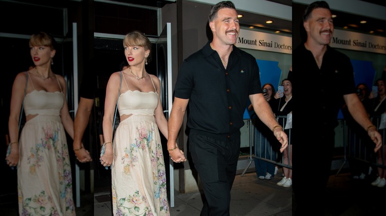 Taylor Swift and Travis Kelce are seen leaving Karen Elson Wedding on September 7, 2024 in New York, New York