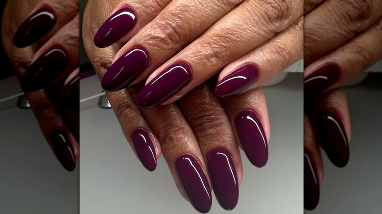 Plum nails on Instagram in a long, almond shape