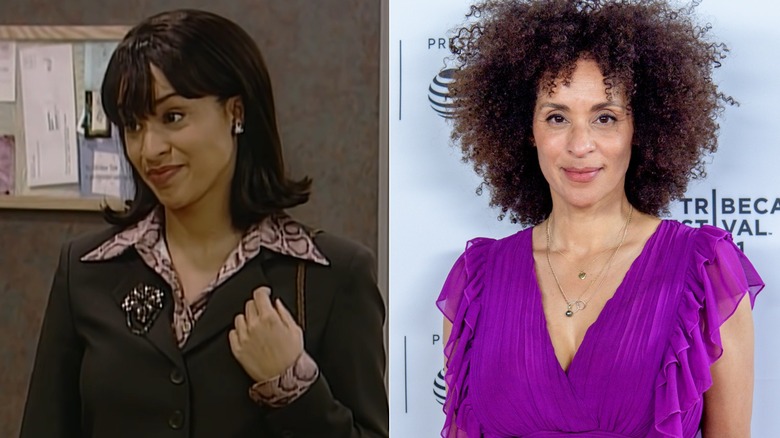 Karyn Parsons in "The Fresh Prince of Bel-Air" and on the red carpet in 2021, side by side photos