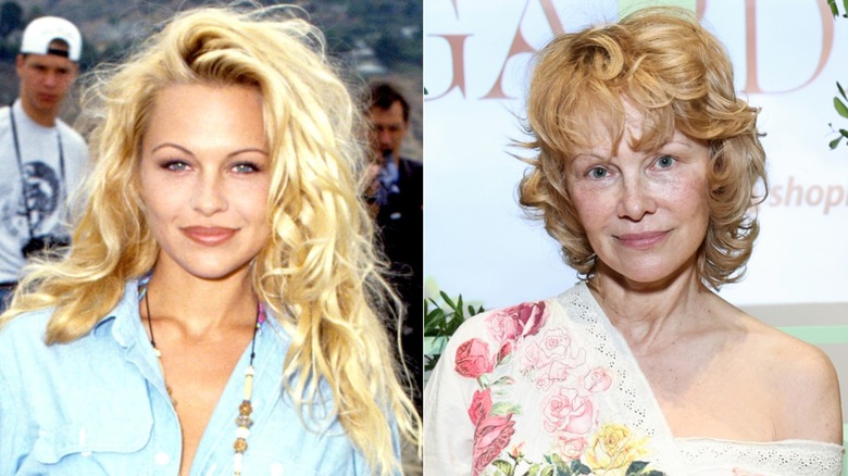 Pamela Anderson in 1992 and 2025, side by side photos