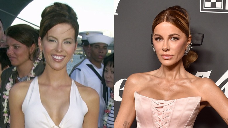 Kate Beckinsale in 2001 and 2024, side by side photos