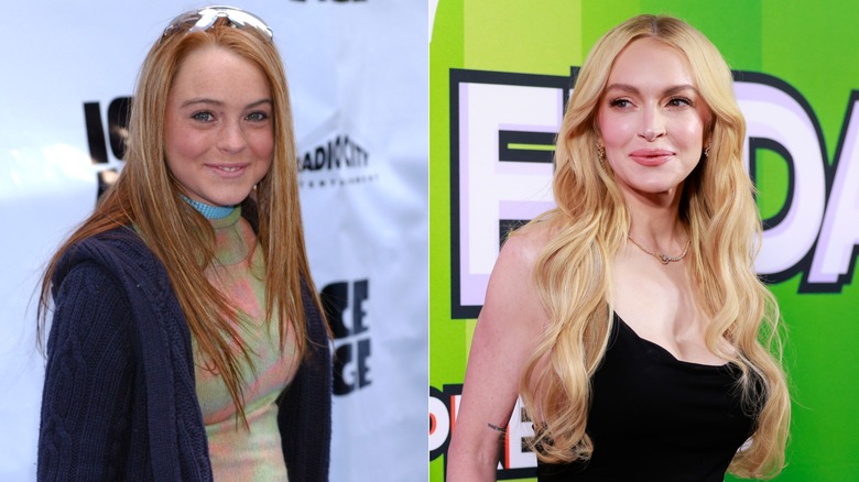 Lindsay Lohan in 2002 and 2025, side by side photos