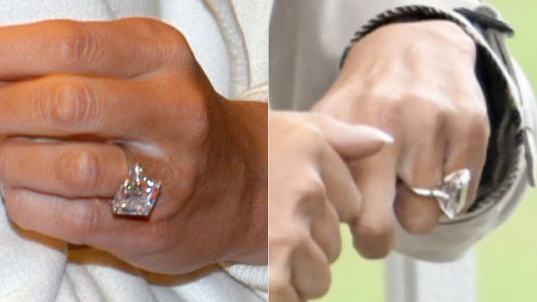 Melania Trump's engagement ring and 10-year anniversary ring, side by side photos