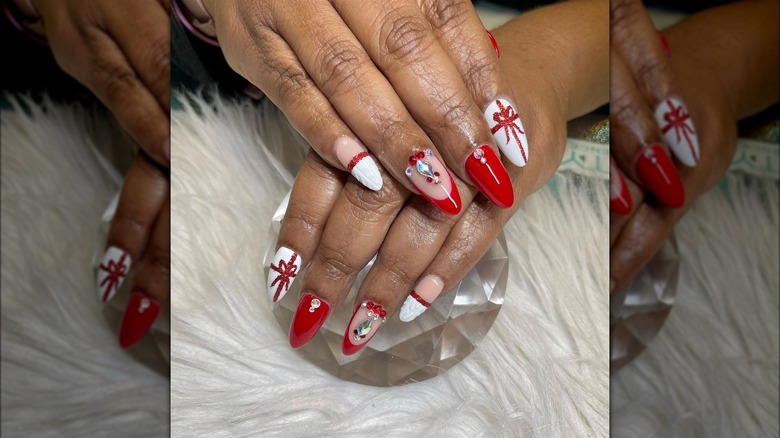 Red and white Christmas nails