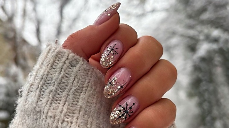 Pink and glitter nails