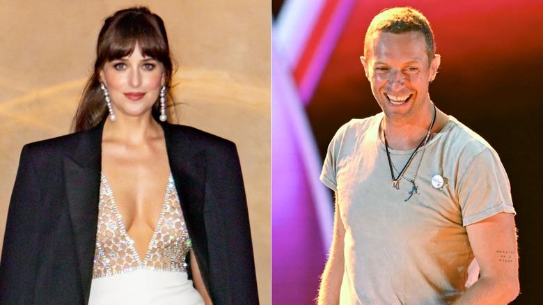 Dakota Johnson and Chris Martin side by side