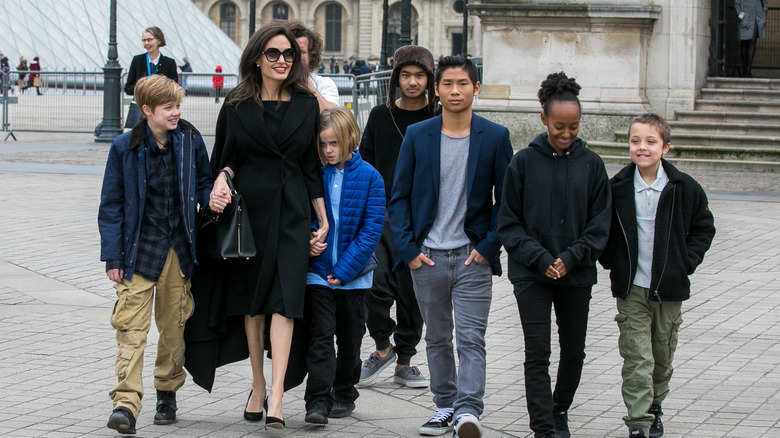 Angelina Jolie and her six children enjoy a day out in Paris