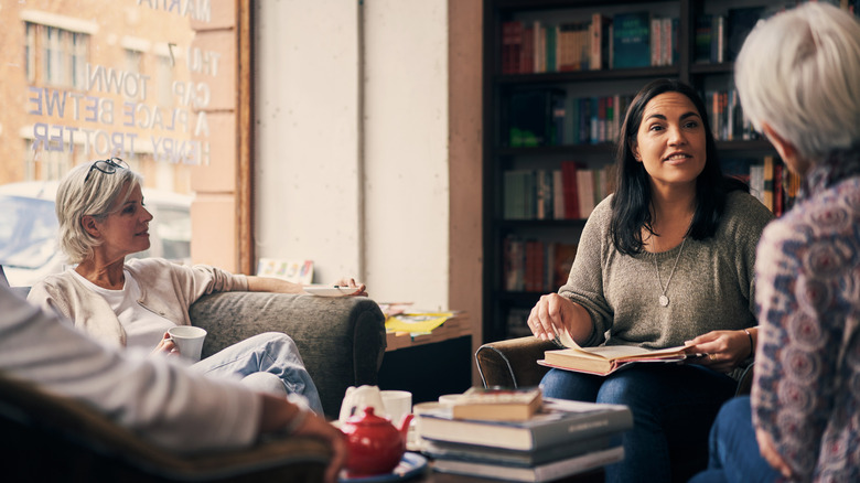 Ladies in a bookstore talking