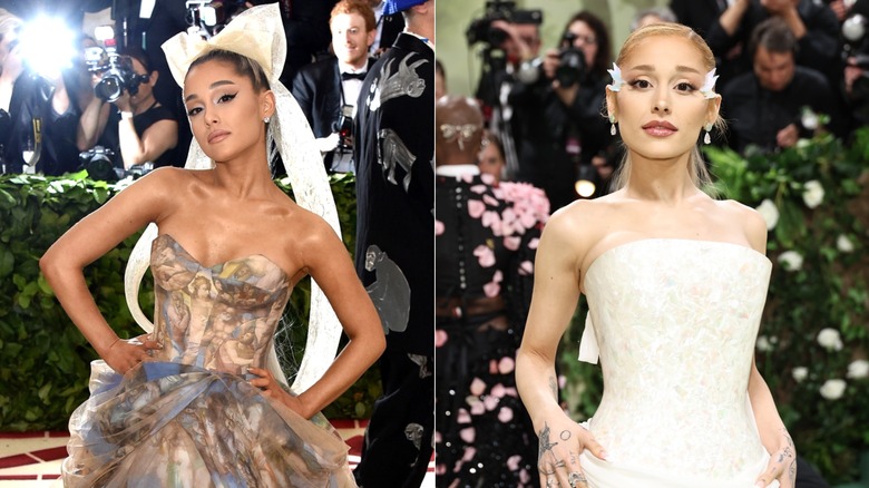 Ariana Grande at the Met Gala several years apart