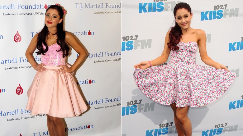 Ariana Grande on the red carpet in 2012, side by side photos