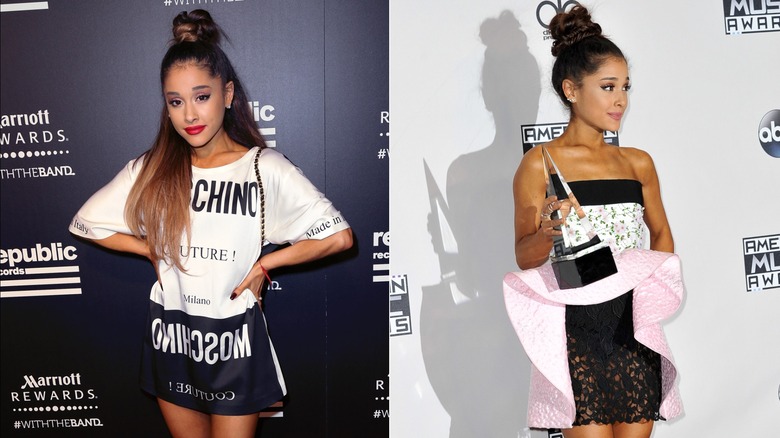 Ariana Grande in 2015, side by side photos