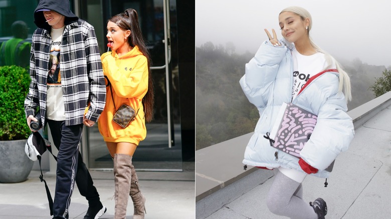 Ariana Grande in candid photos from 2018, side by side shots