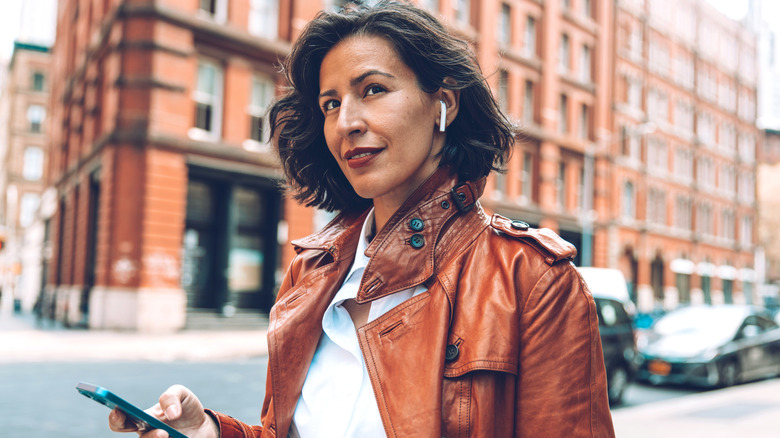 Woman wearing headphones
