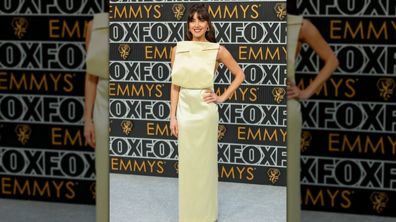 Aubrey Plaza wears a ﻿butter-yellow Loewe gown to the 75th Primetime Emmy Awards
