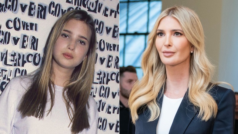Side-by-side photos of Ivanka Trump comparing her look from when she was younger to her current look