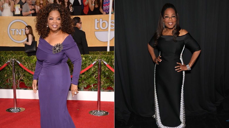 L: Oprah Winfrey attends 20th Annual Screen Actors Guild Awards at The Shrine Auditorium on January 18, 2014 / R: Oprah Winfrey attends The 78th Annual Tony Awards Green Room presented by Cunard at Radio City Music Hall on June 08, 2025
