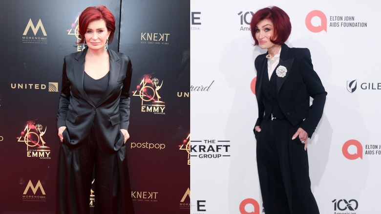 L: Sharon Osbourne at the 2019 Daytime Emmy Awards at Pasadena Convention Center on May 5, 2019 / R: Sharon Osbourne attends Elton John AIDS Foundation's 34th Annual Academy Awards Viewing Party on March 15, 2026