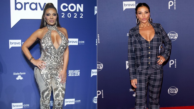 Dolores Catania posing on the red carpet in 2022 and in 2023, side by side photos