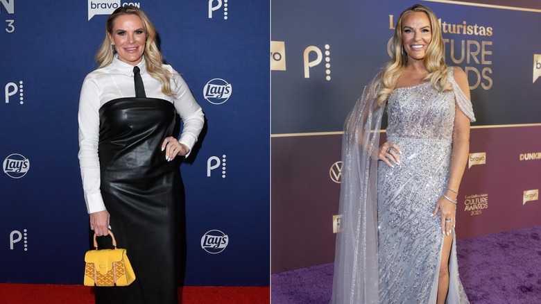Heather Gay posing on the red carpet in 2022 and on the red carpet in 2025, side by side photos