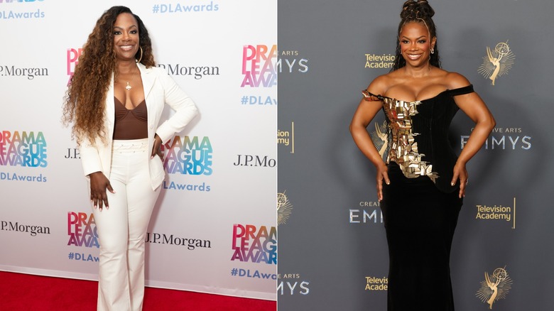 Kandi Burruss smiling on the red carpet in 2024 and in 2025, side by side photos
