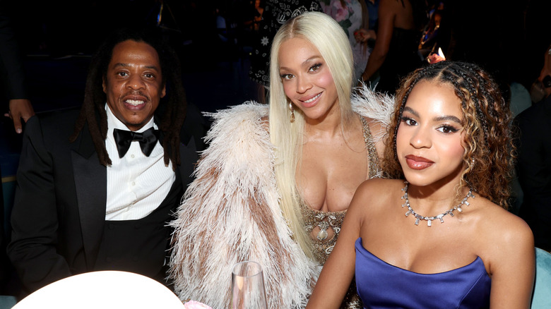 Jay-Z, Beyonce and Blue Ivy Carter smiling