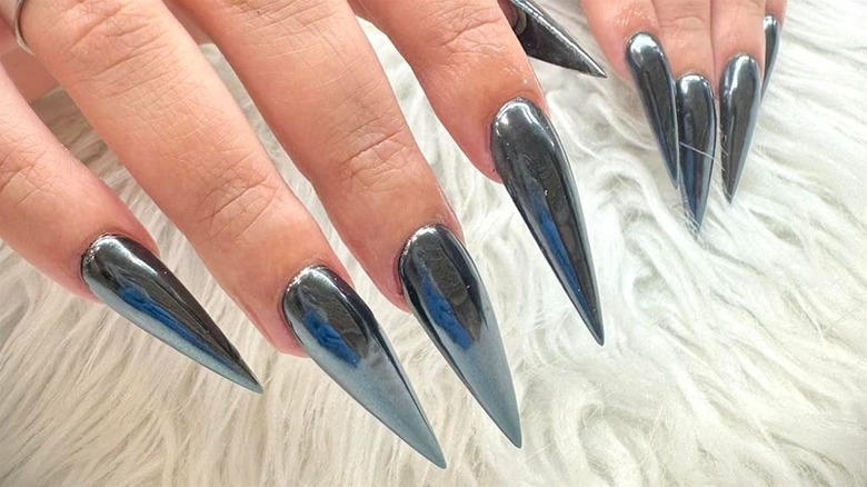 Gunmetal Chrome Press on Nails | FancyB Nails – FancyB Press on Nails