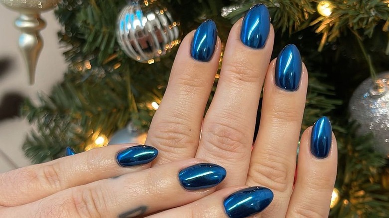 Blue chrome nails