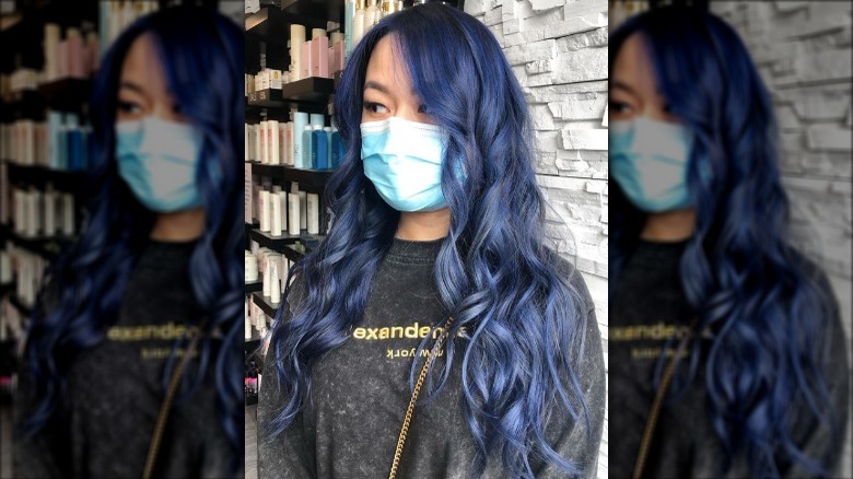 Long flowing navy blue hair
