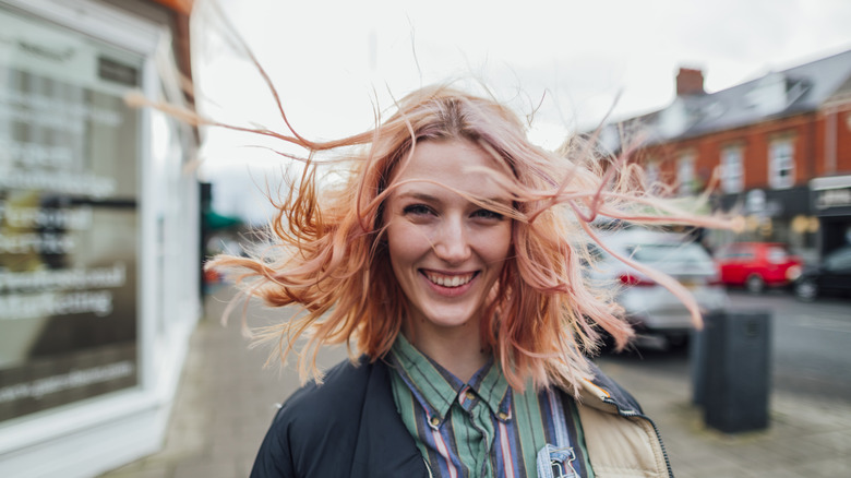 woman with light pink hair