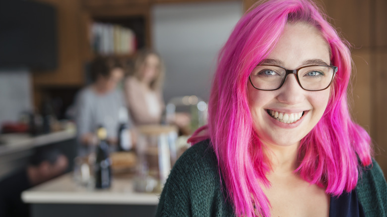 woman with pink hair