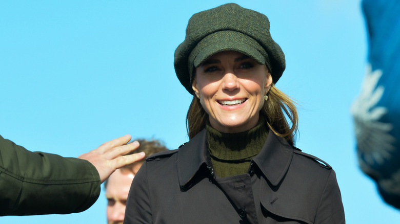 Kate Middleton in a baker boy hat and coat in Scotland