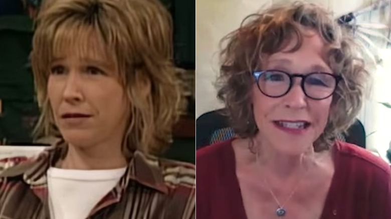 L: Betsy Randle as Amy Matthews on Boy Meets World / R: Clip of Betsy Randle on April 2023 episode of Pod Meets World