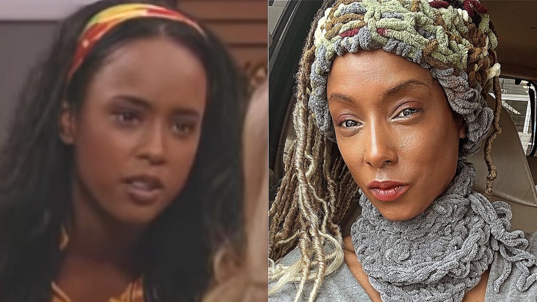 L: Trina McGee as Angela Moore on Boy Meets World / R: Selfie of Trina McGee in car (2023)