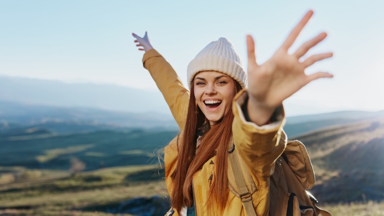 Woman smiling on mountain