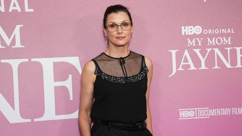 Bridget Moynahan at the Tribeca Film Festival in 2025 in a black sheer shirt