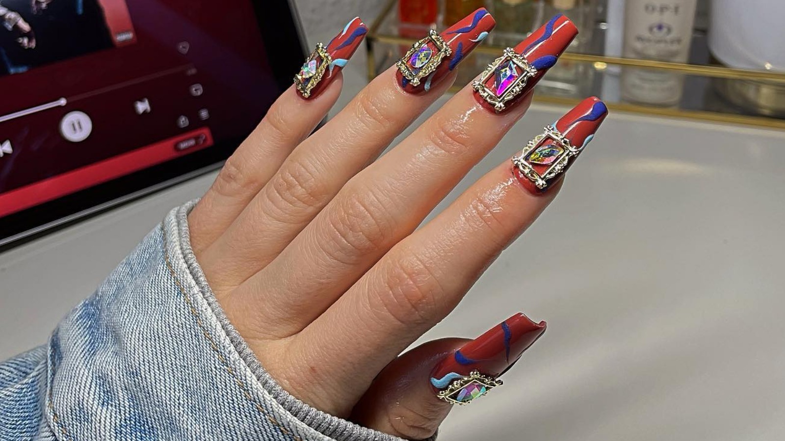 Chrome nail charms  White acrylic nails, Unique acrylic nails, Diamond  nails