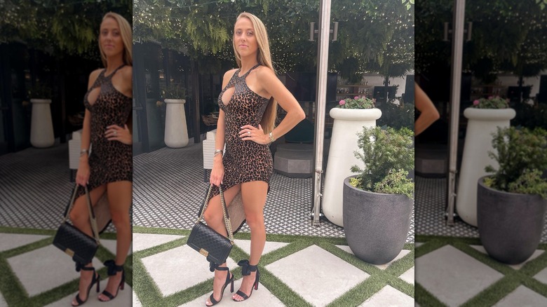 Brittany Mahomes wearing a leopard print dress