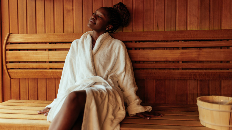 Woman in sauna