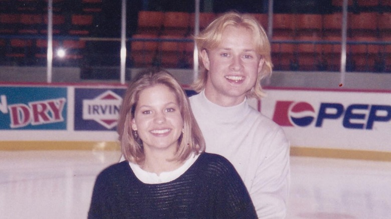A young Candace Cameron Bure and Valeri Bure at an ice rink