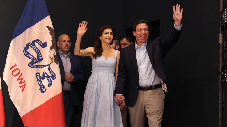 Ron DeSantis and wife Casey DeSantis arrive for a campaign event at Eternity Church on May 30, 2023 in Clive, Iowa