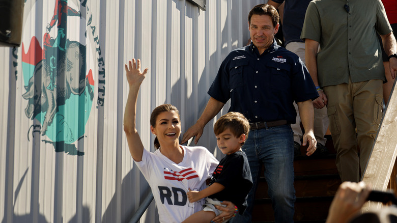 Ron DeSantis and Casey DeSantis arrive at the Iowa State Fair on August 12, 2023 in Des Moines, IA