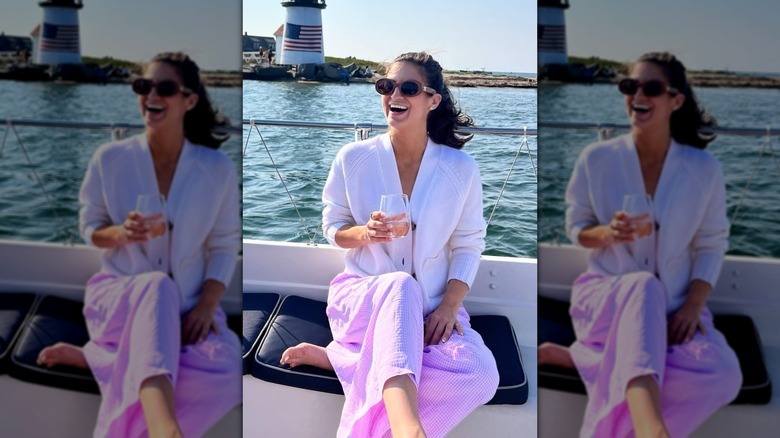 Kaitlan Collins on a boat in Cape Cod in August 2023