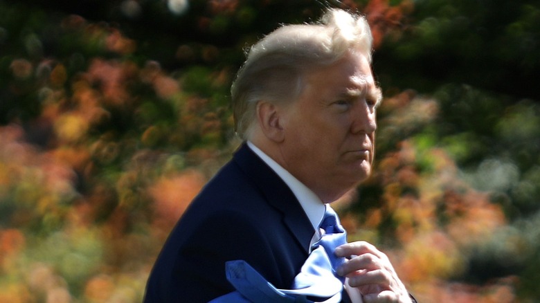 Donald Trump with an obvious fake tan line