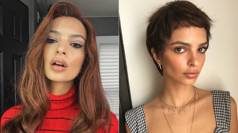 Emily Ratajkowski wearing wigs