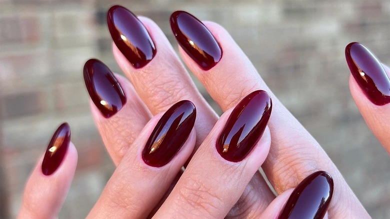 Dark red manicure