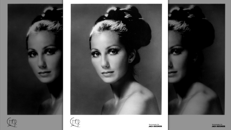 Cher posing for a beauty portrait in 1974
